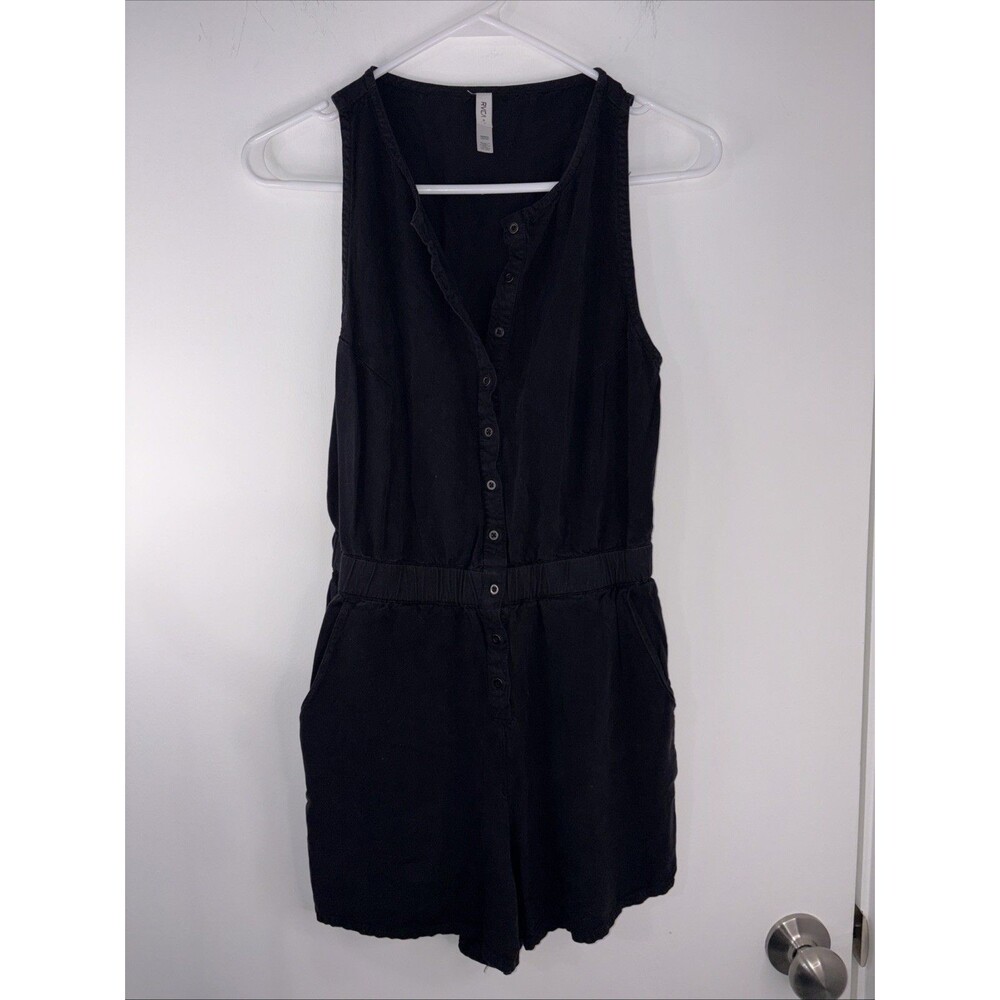 RVCA Hitched Romper‎ Viscose Small Black Softest Romper, buttons up, pockets